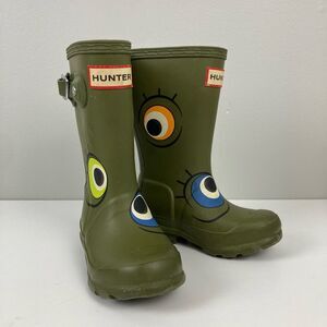 Hunter Kids Original Alien Olive Green Rubber Rain Boots Reflective Back 8B/9G